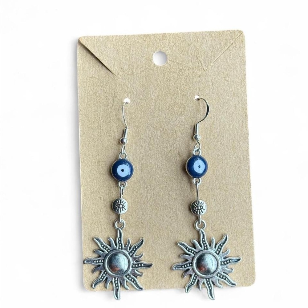 Silver and Blue Sunburst Earrings